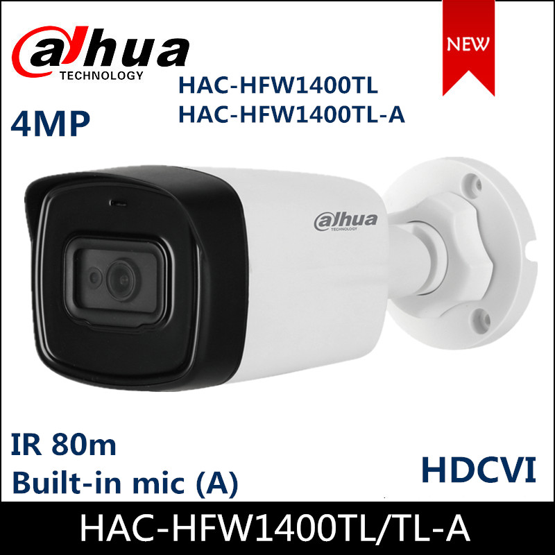 

Dahua 4MP Outdoor Camera HDCVI IR Bullet Camera HD and SD Output Switchable Smart IR 80m HAC-HFW1400TL-A Built in MIC