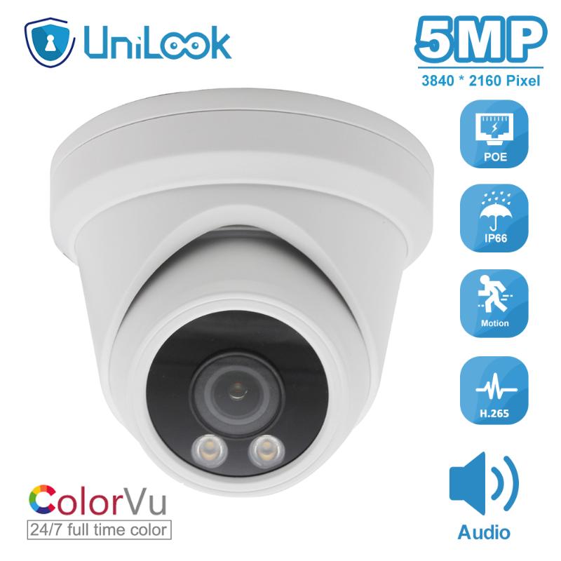 

UniLook 5MP Turret POE IP Camera ColorVu 3.6mm Fixed Lens Audio Motion Detection IP 66 CCTV Surveillance Onvif H.265 P2P View
