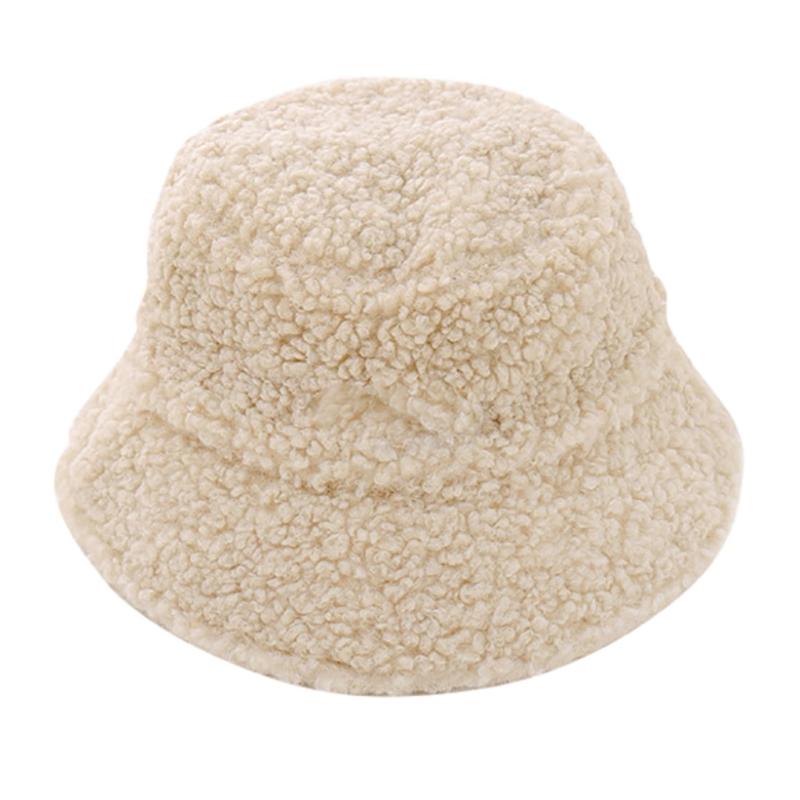 

Hat winter women's Bucket Hat Lamb Wool Knit Fisherman's Caps Outdoor Sun Travel Casual Pot fishing Bucket Caps Girls Flat Top, Beige