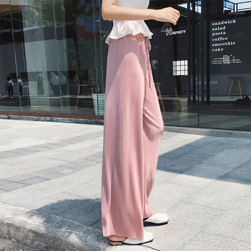 

Soft Pleated Wide-Leg Women's Pants, Suitable For , Summer New Loose Casual Pants Chiffon Trousers Ice Silk Pants1, Black