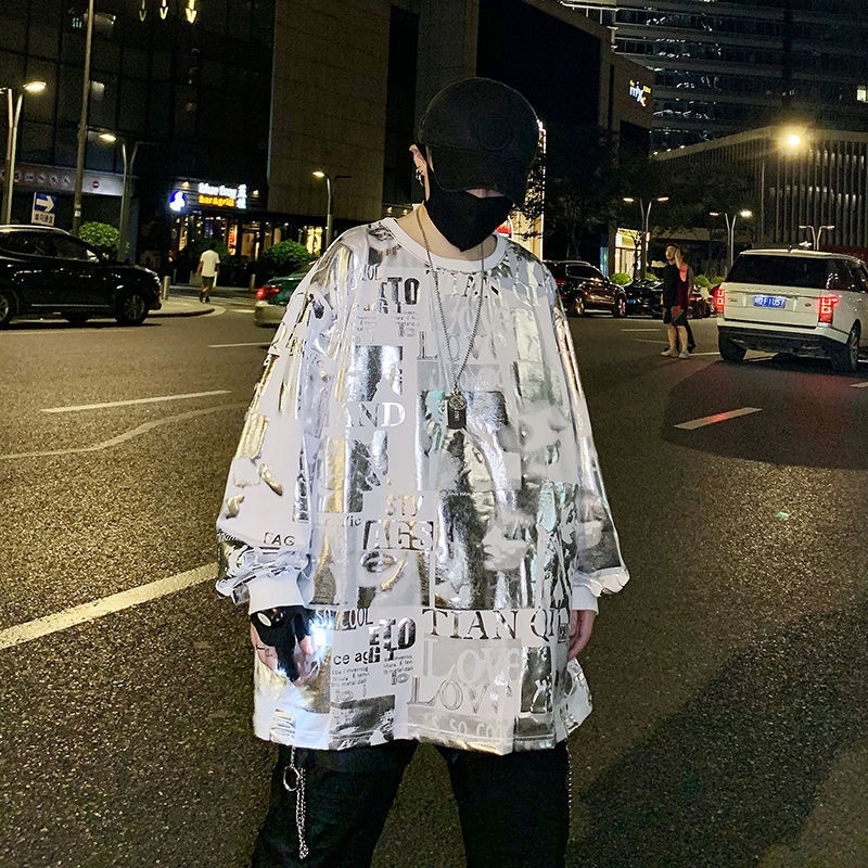 

New -autumn 2021 Shirt Promoting Bright Versatile Youth Gold Reflective Silver Long Sleeve Hot Hip-hop KL1C JRYE