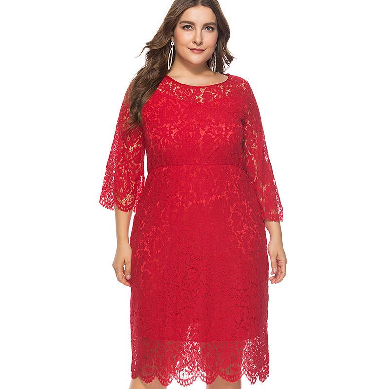 

Miaoke Plus Size Red Midi Lace Dress Women Clothing 2020 High Quality Fashion Vintage Sexy Club Party Elegant Dresses 4XL 5XL 6X, Black