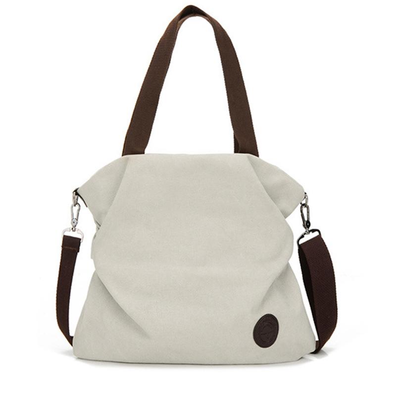 

Women Bag Retro Handbags Soft Canvas Bag Large Capacity Women Shopping Casual Hasp Ladies One Shoulder Tote Bags, White