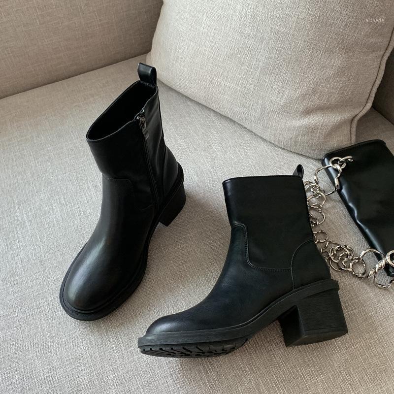 

Shoes Women's Mid Calf Boots Zipper Round Toe Luxury Designer Boots-Women Winter Footwear Rubber Rock Fashion High Heel1