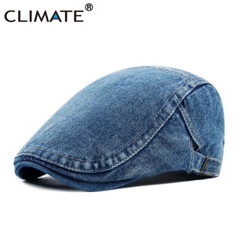 

CLIMATE Women Men Denim Flat Berets Caps New Spring Autumn Adult Unisex Jeans Hat Adjustable Dark Denim Flat Caps