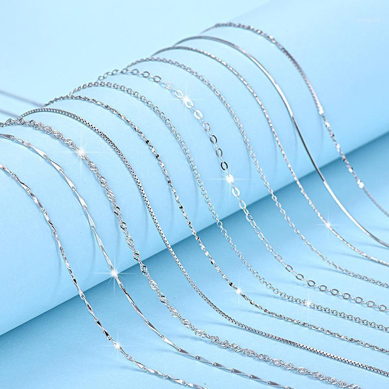 

Chains Elegant S925 Sterling Silver Necklace Chain For Women 14K Gold Box/ Ingot/water Wave /snake Bone/Cross 16/18 Inch1