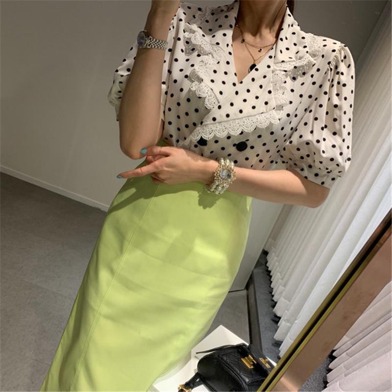 

2020 New Arrivals Chic Fashionable Dot Double Breasted V-neck Turn Down Collar Suits Comfort Elegant Fashion Suits, Black