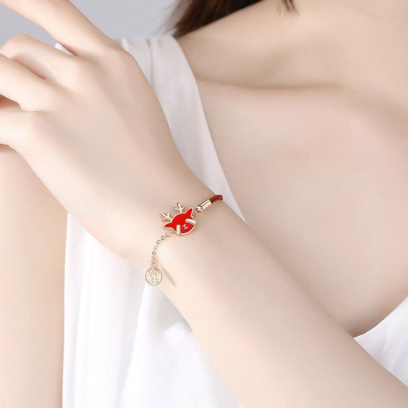 

Bring Good Luck Elk Gold Chain Bracelet Chinese words Pendant Christmas Cute Jewelry For Women Girl Female Charm Festival Gifts