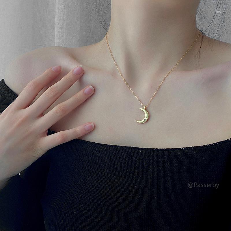 

925 Sterling Silver Jewelry Crescent Moon Pendant Necklace Low-key Single Zircon Simplicity Graceful Fine Women Chain Necklace1