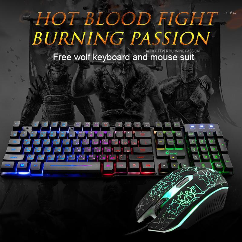 

T5 Ru/US Gaming Keyboard and Mouse Imitation Mechanical Keyboard with backlight Gamer 2000dpi Silent Mouse for PC1