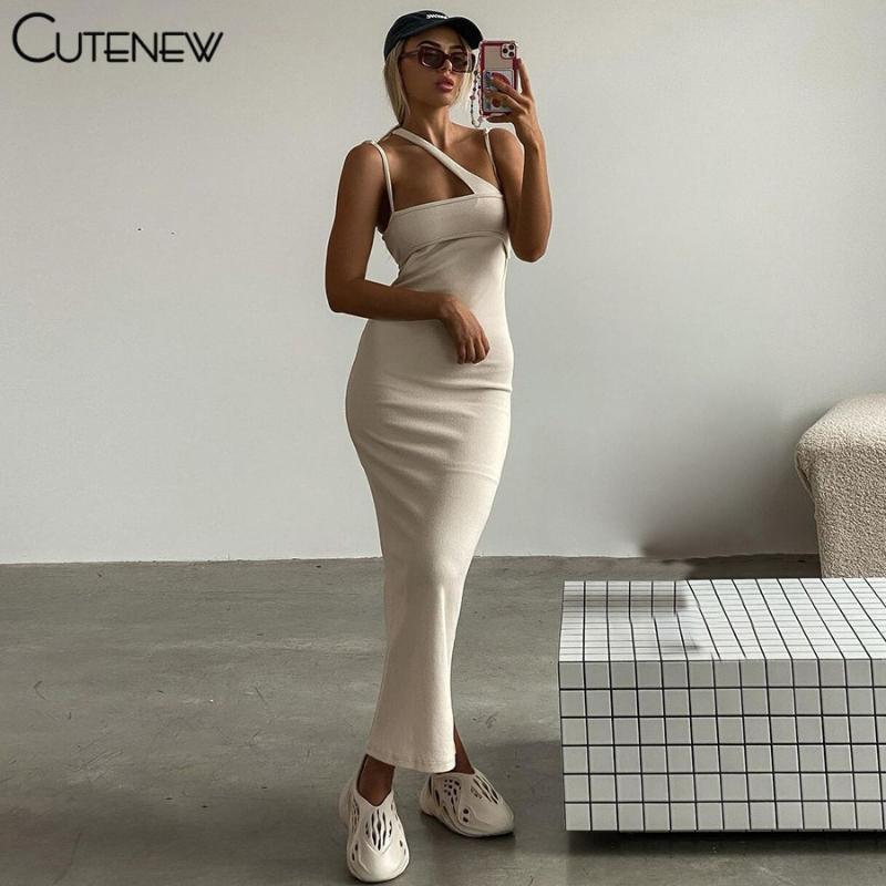 

Casual Dresses Cute Solid Inclined Shoulder Sling Maxi Dress Womens Clothes Summer Sexy Aesthetic Split Fork Club Party Lady Long Prom, Black;gray