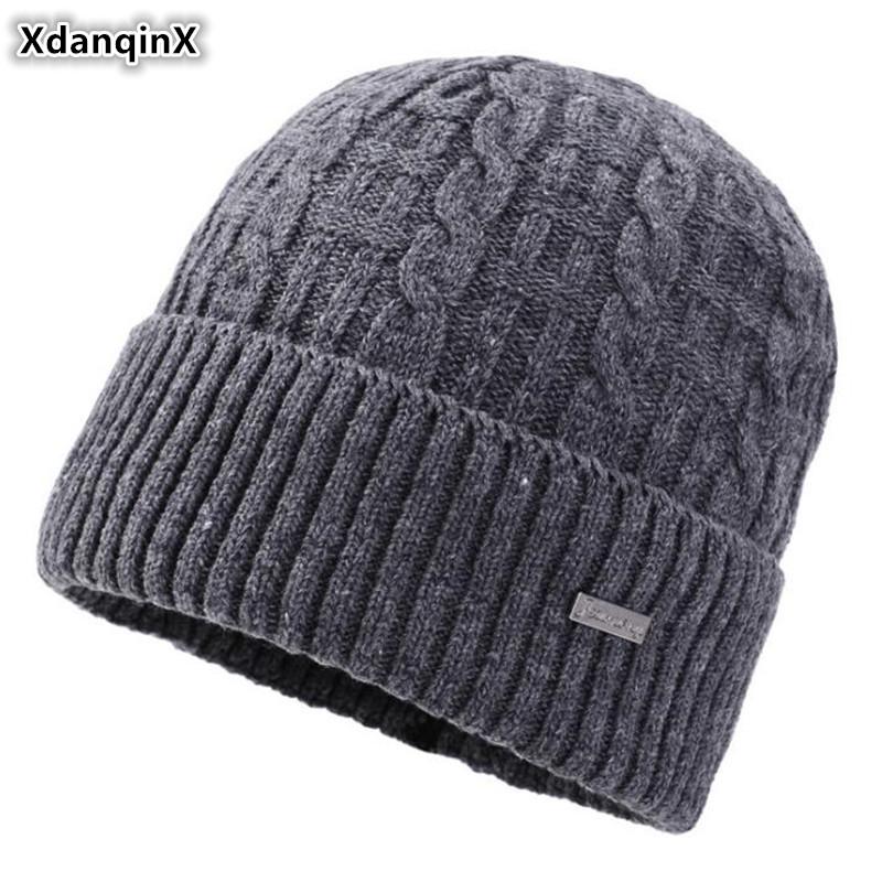 

XdanqinX 2020 Winter New Style Men Warm Knitted Hats Beanie Hat Thick Velvet Earmuffs Caps Men's Wool Beanies Ski Cap Dad's Hat
