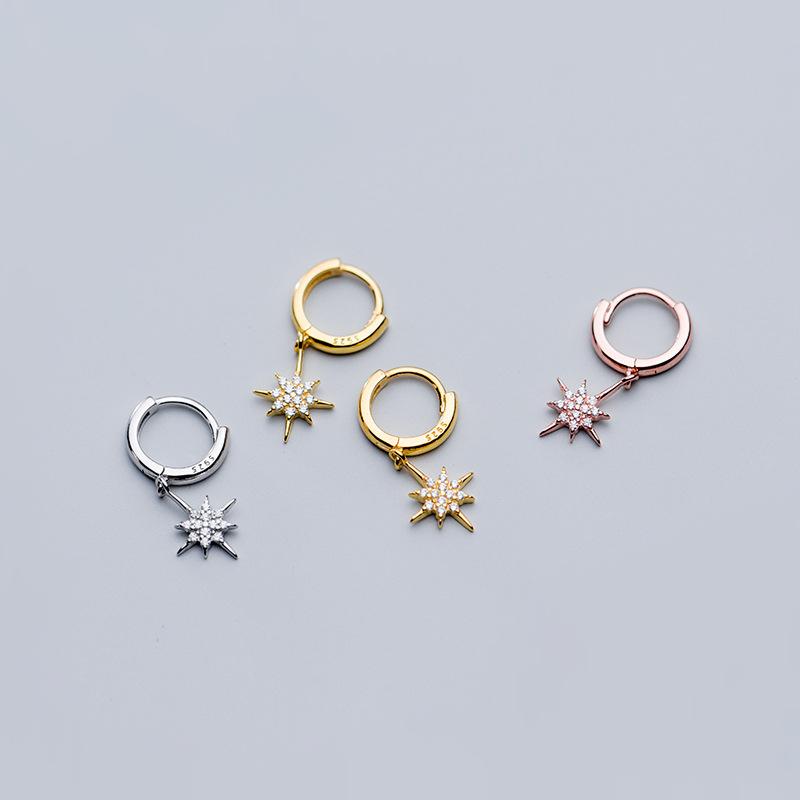 

Hoop & Huggie 925 Sterling Silver Cubic Zirconia Star Pendant Hoops Piercing Earrings Rose Gold Color CZ Ear Rings Earings Jewelry For Women