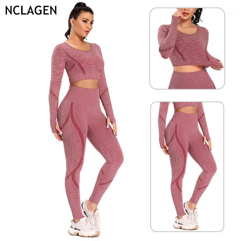 

NCLAGEN Seamless Suit 2 Piece Yoga Set Women Sportwear Leggings And Top Long Sleeve Sport Outfit Fitness Tracksuit Gym Clothes1, Black