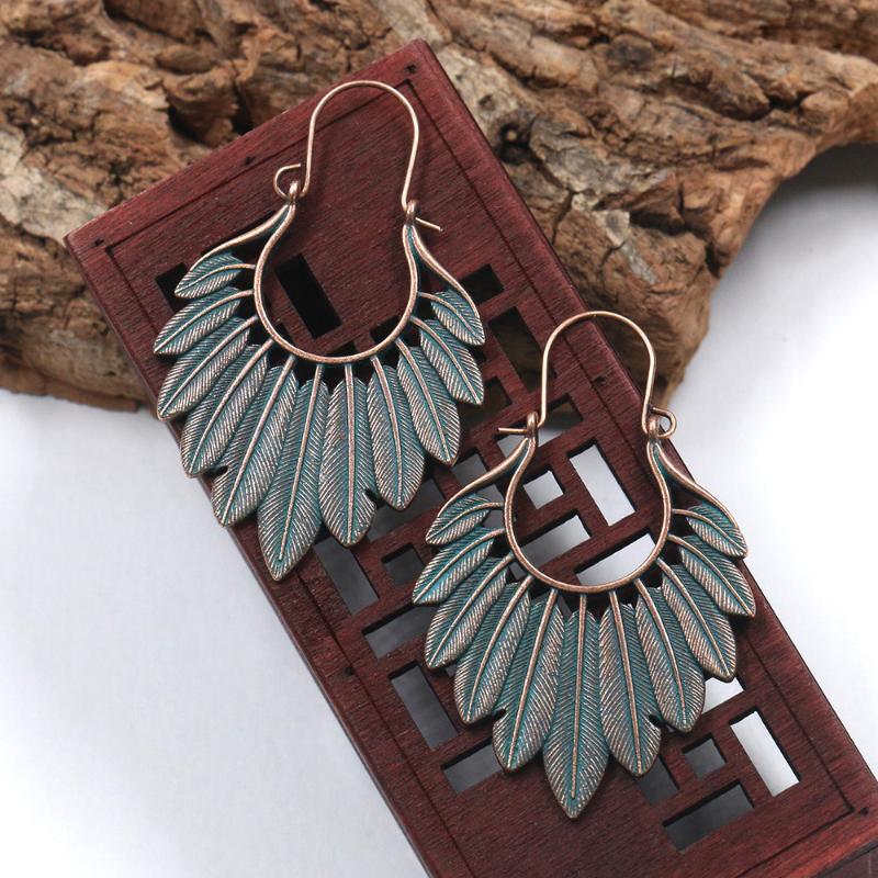 

Ethnic Boho Earrings Women 2020 Bohemian Gypsy Bronze Green Leaf Big Drop Earrings Handmade Statement Jewelry Pendientes