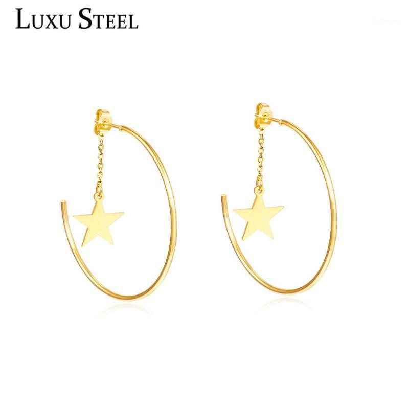 

LUXUSTEEL Gold Hoop Earrings pendientes Girl Accessories Stainless Steel Star Shape 2020 New Earring Fashion Jewelry Christmas1