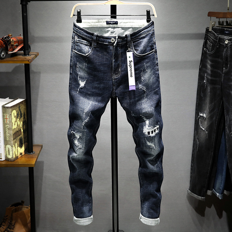 

2021 Fall Fashion New Popular Male Jeans Brand Loose Skinny Elastic Duffle Bag Men's Waistband Korean Style Trendy Pants Vkpr, Red