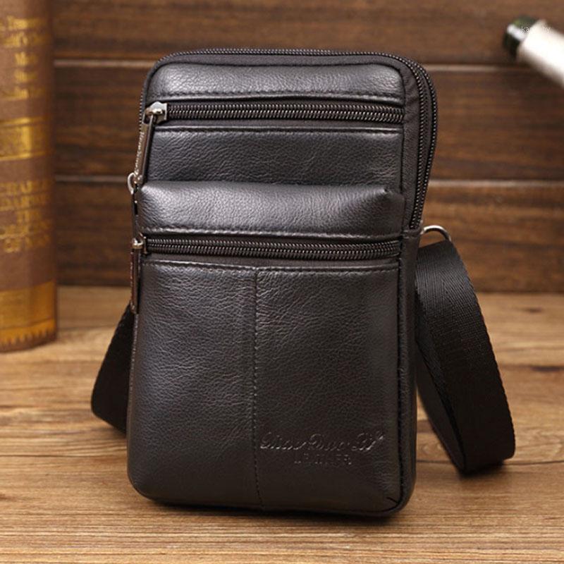 

Men Genuine Leather Belt Hook Waist Bag Cell/Mobile Phone Coin Purse Pocket Fashion Male Crossbody Shoulder Bag1, Brown
