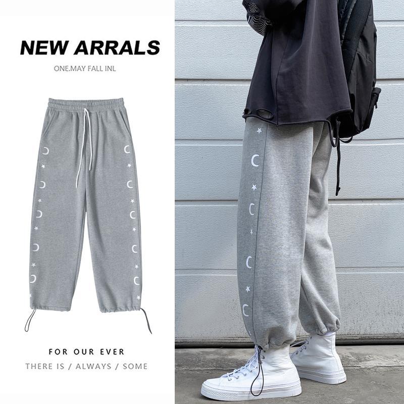 

2020 Autumn sports casual pants men's loose fashion printed bouquet foot pants Youth Men's and women's casual, Black