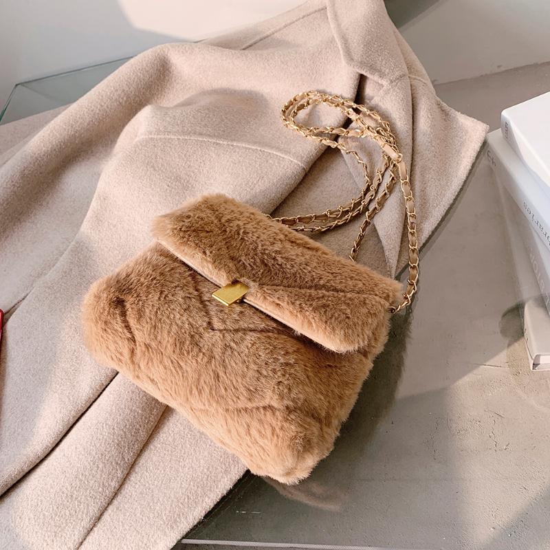 

Plush Material Messenger Bag Student Lattice Print Tote Bags New Original Design Tote Female Simple Shopping Handbag, White