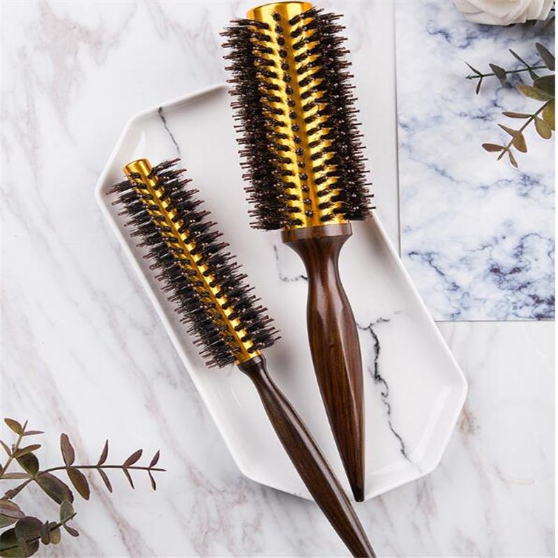 

Straight Twill Hair Comb Natural Boar Bristle Rolling Brush Round Barrel Blowing Curling DIY Hairdressing Styling Tool