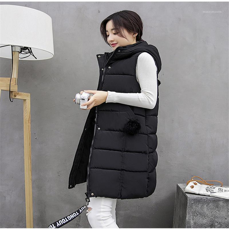 

Nice New Fashion Women Winter Vest Waistcoat Womens Long Vest Jacket Sleeveless Solid Color Down Cotton Warm Female A5441, Black