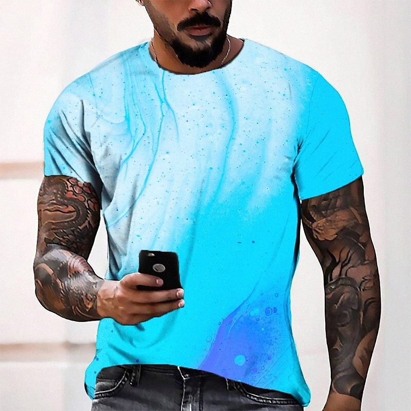 Men's Tee T shirt 3D Print Graphic Round Neck Casual Daily 3D Print Short Sleeve Tops Fashion Designer Cool Comfortable Blue c6vT#