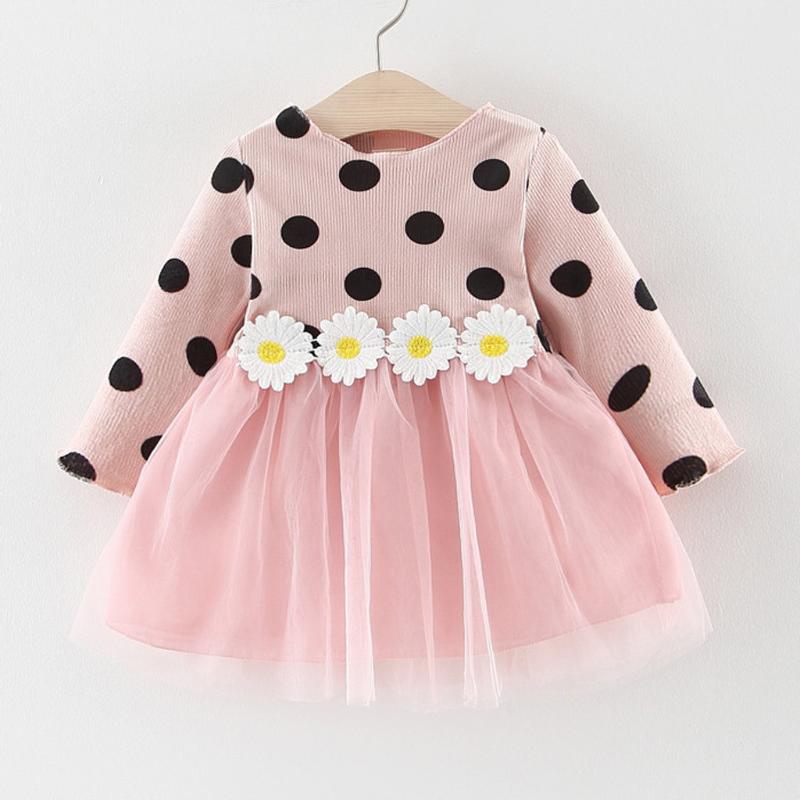 

Girl Dress Toddler Kids Baby Girls Sunflower Patchwork Princess Party Dot Tulle Dress Spring Autumn Clothing for Kid 0M-24M M50#, Ye