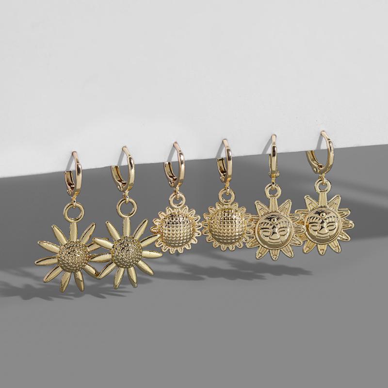 

2021 New Design Plant Cactus Sunflower Pendant Earrings for Women Trendy Small Gold Hoop Earrings Huggie Fashion Jewelry