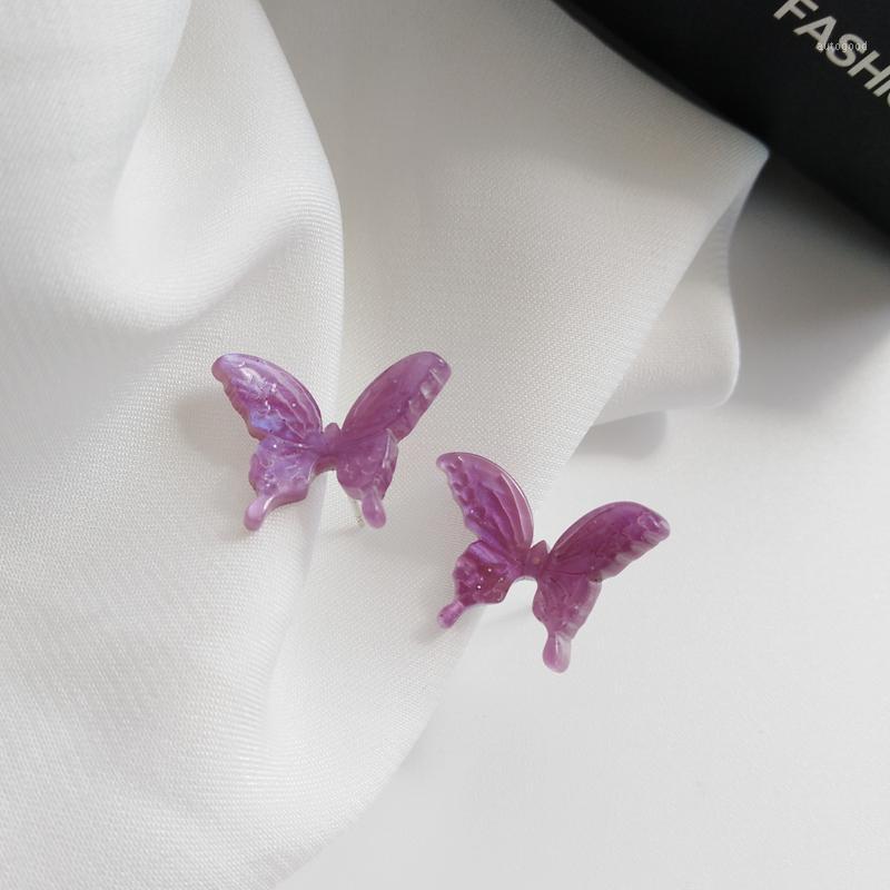 

Stud Fashion Silver Needle Purple Butterfly Earrings Retro Personality Contracted Resin Mini For Women Jewelry1