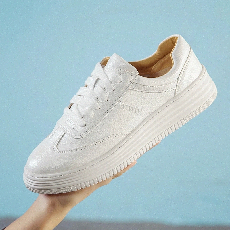 

Fashion Women Shoes Platform Sneakers Ladies Lace-up Chunky Casual Shoes Breathable Walking Split Leather White Shoes Flat Girl #Qs0t