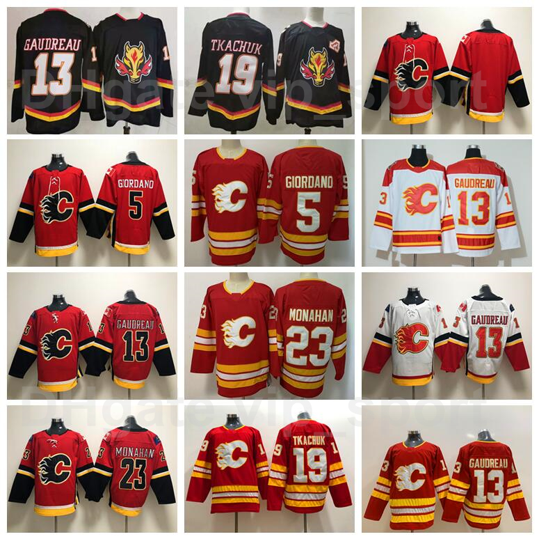 

Reverse Retro Calgary Flames Jersey Ice Hockey 13 Johnny Gaudreau 5 Mark Giordano 23 Sean Monahan 19 Matthew Tkachuk All Stitched Red White, Black;red