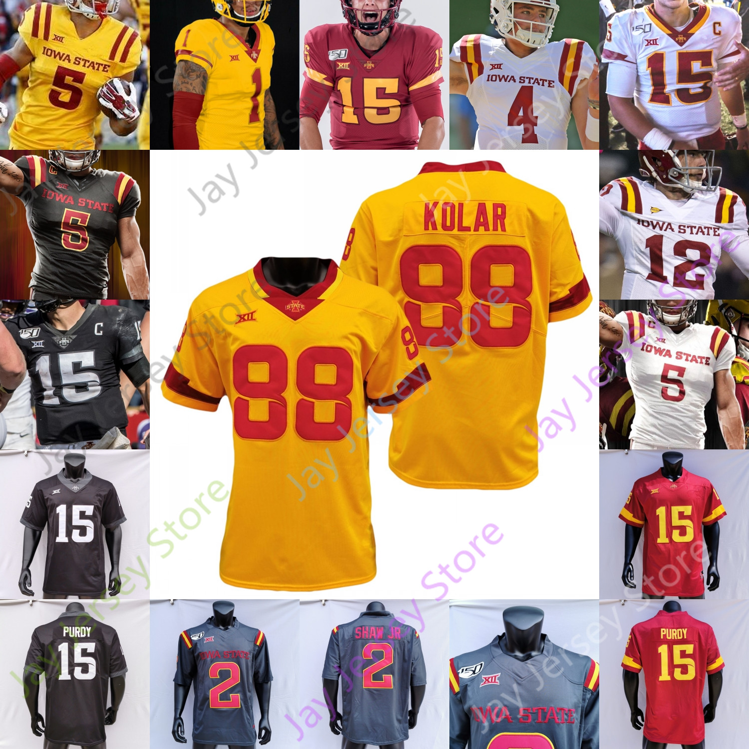 

Iowa State Cyclones ISU Football Jersey NCAA College Xavier Hutchinson Sean Shaw Jr.Chase Allen Kene Nwangwu McDonald IV Latrell Bankston, Yellow i