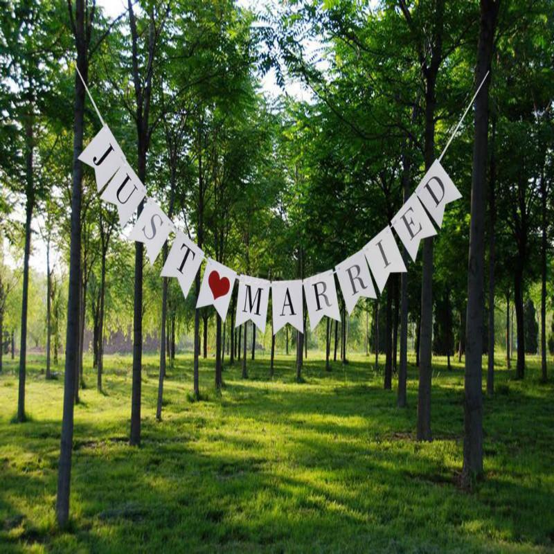 

Just Married Bunting Rustic Wedding Banner Garland Party Flags Candy Bar Decoration Event Supplies wedding decoration 8ZSH144, White