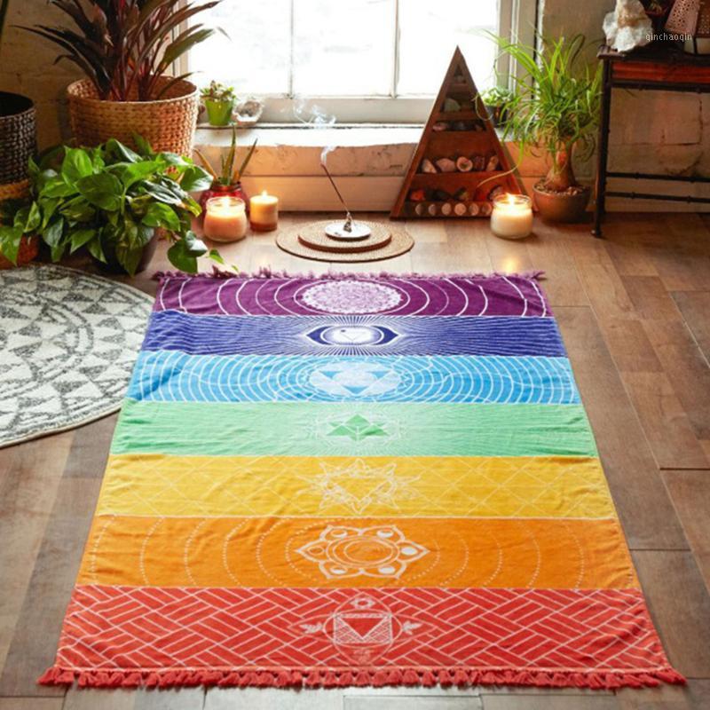 

Colourful Yoga Mat Rectangle Rainbow Print Travel Swimming Picnic Quick Dry Tapestry Bath Spa Tassel Beach Towel Lightweight1
