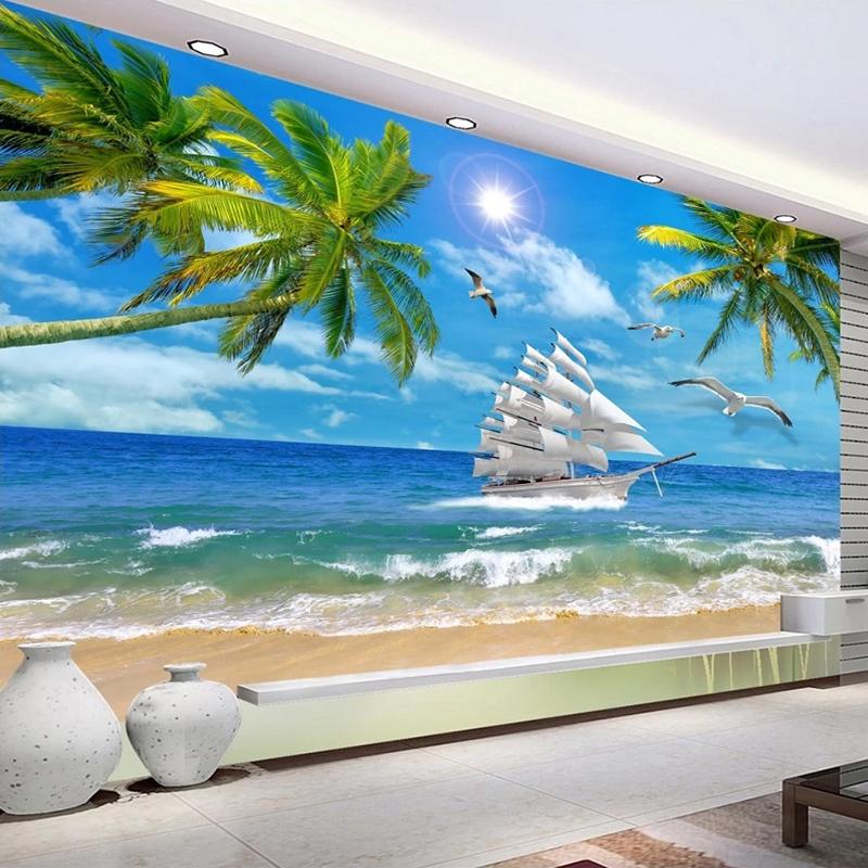 

Beach Coconut Tree Sea View Custom 3D Photo Wallpaper Murals For Living Room Bedroom Wall Decoration Mural Papel De Parede 3D, As pic