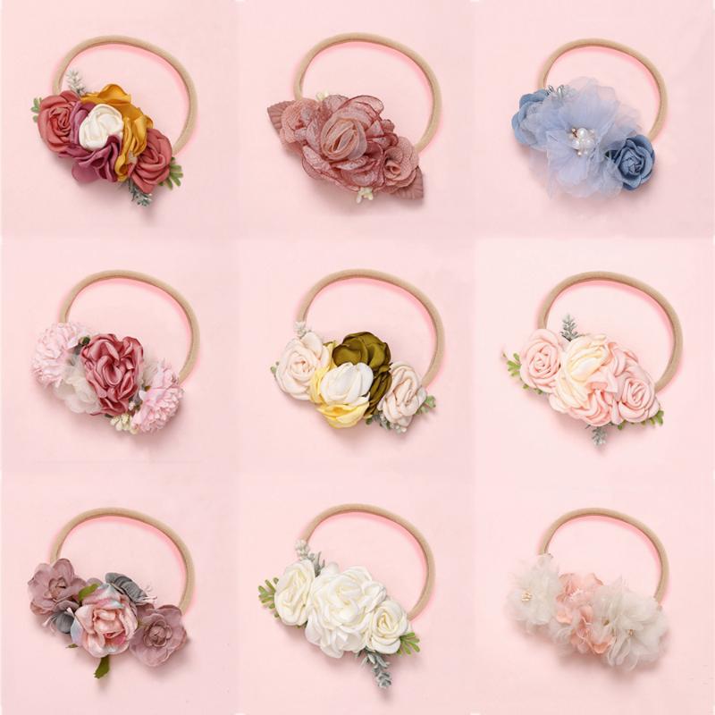 

Artificial Flower Headband For Baby Girls Crown Kids Infant Hairband Nylon Traceless Newborn Photography Props Hair Accessories, 11