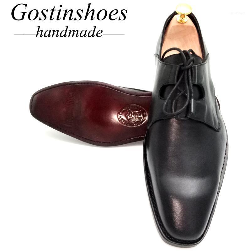 

Goodyear Handmade Men's Dress Shoes Ghillie Lacing Black Genuine Leather Formal Derby Shoes Plain Toe Men Leather GSTN251