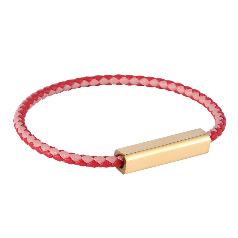 

Men Bracelet Red Pink Braided Women Leather Bracelets Gold Colour Stainless Steel Magnetic Clasp Bangles Jewelry BB0607