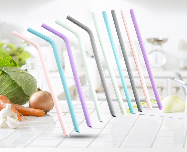 

New Arrival 23CM Colorful silicone drinking straw set eco-friendly reusable straws for home party bar drinking tools kitchen accessories