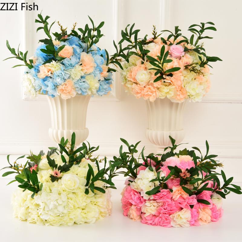 

Creative Artificial flower Fake flower Hydrangea rose wedding Olive branch ball Roman column desktop stage decoration
