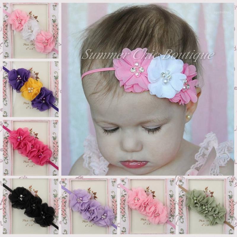 

Rhinestone Ribbon Pearl diamond Hand sewing Flowers Headbands Kids Hair Accessories1, 2 pink