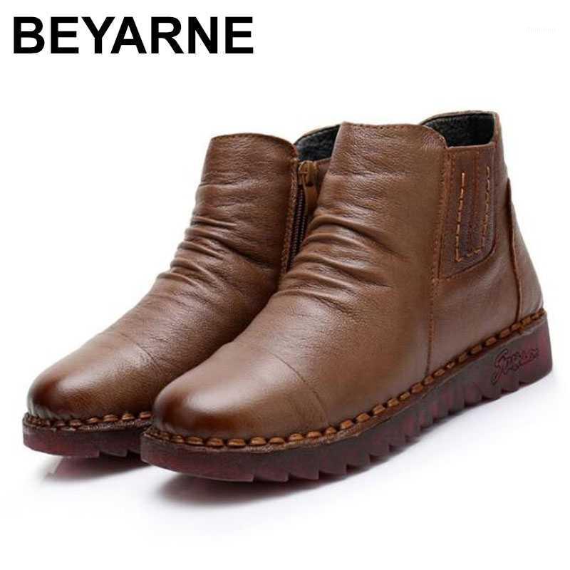 

BEYARNE 2020Fashion Winter Women Shoes Woman Genuine Leather Flat Ankle Boots Women Waterproof Wedge Warm Boots1, Black