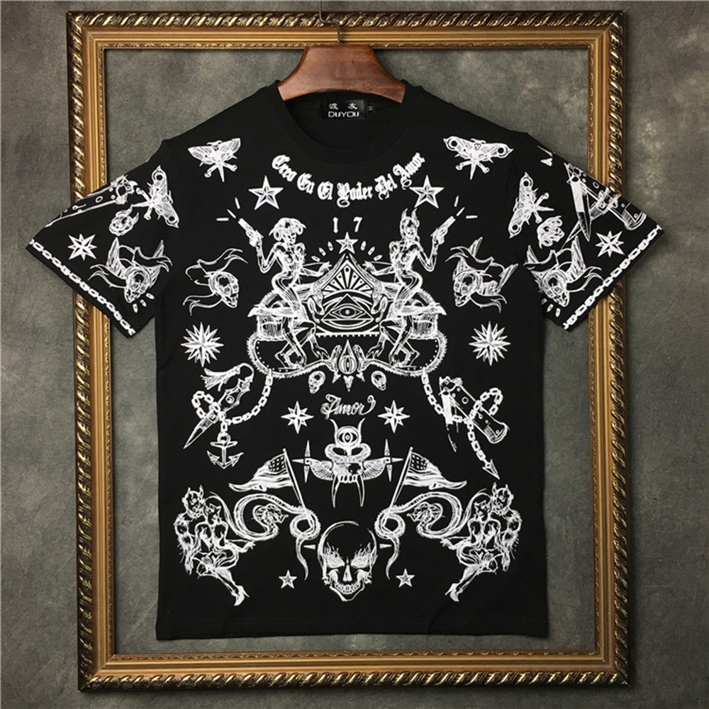 

Men' Summer New Arrival 100% Cotton Sketch Print Pattern Short-sleeved T-shirt Style| 2191001572 Edeg, Black