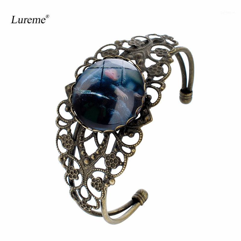 

Lureme Glass Time Gem Fantastic Beasts Hollow Flower Open Bangle Bracelet for Women Girls (bl003425)1