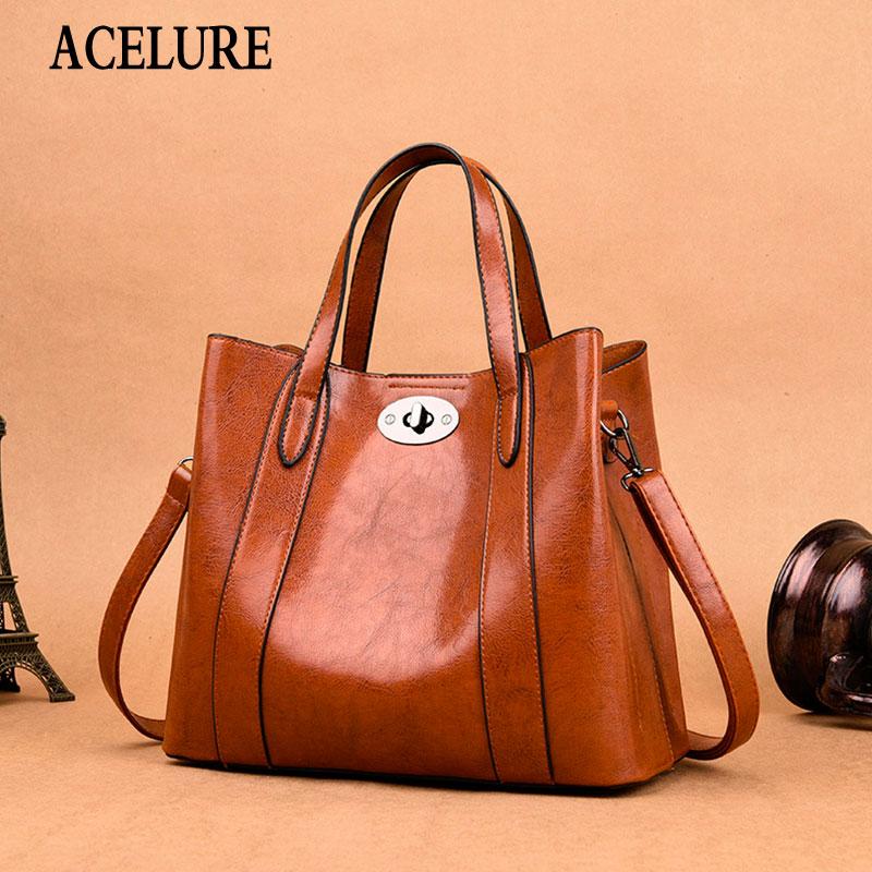 

ACELURE High Quality Fashion Shoulder Bag for Women Satchel Messenger Bag Luxury Solid Color PU Leather Designer Handbags Tote, Black