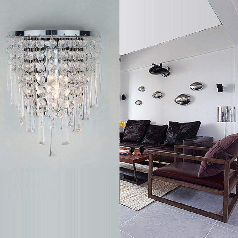 

Modern Crystal Wall Light Chrome Metal Wall Lamp Lustre BedSide Lights for Bedroom Study Porch E14 Bulb pull chain switch