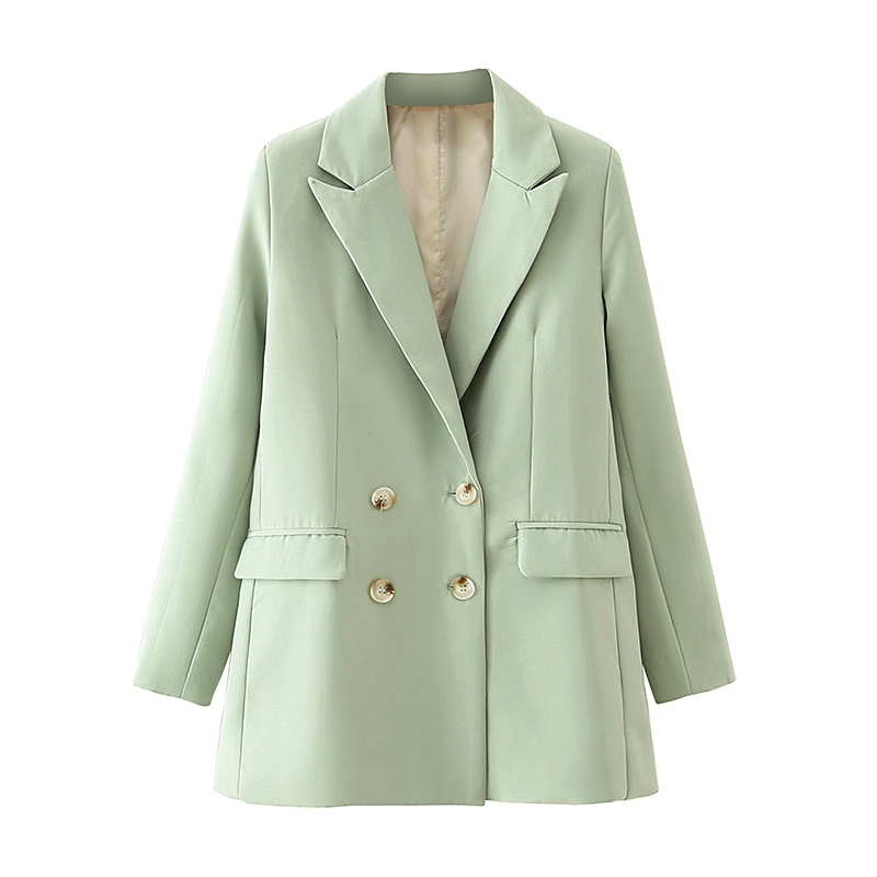

2021 New Girly with Cleavage Blazer Ladies From the Office Casual Women's Pocket Jackets Sleeve Full Green Suits Fancy S6WK