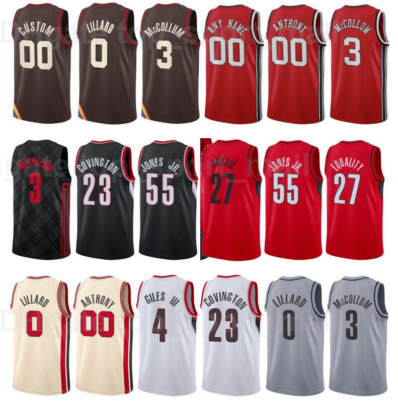 

Printed Basketball CJ McCollum Jersey 3 Damian Lillard 0 Jusuf Nurkic 27 Robert Covington 23 Carmelo 00 Team Black Red White Grey Brown Beige Color For Sport Fans