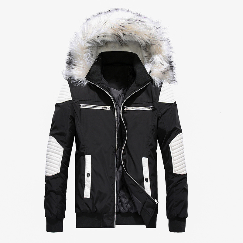 

2021 New Autumn Men's Jacket Big with Warm Thick Hood of Men Winter Coats Shredded Male Wind-proof Color Parka Outwear Bmoh, Black red